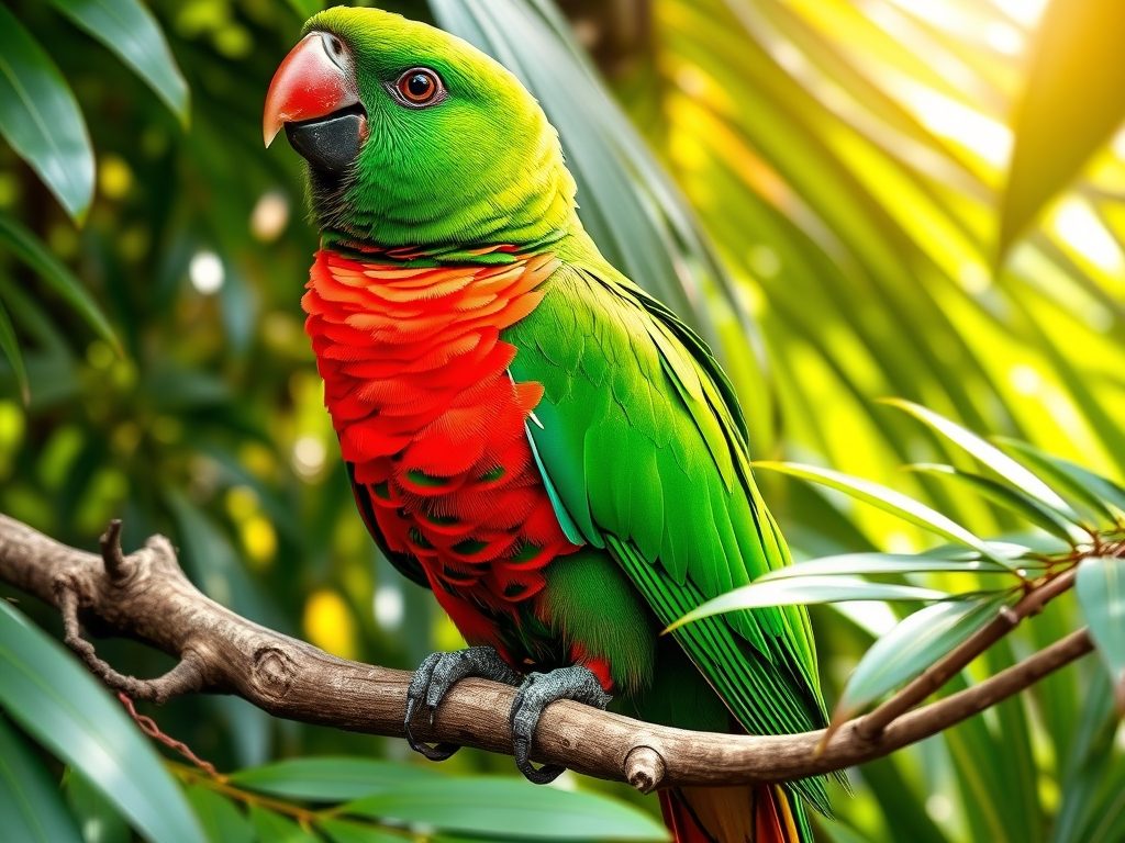 Barwnica molucka (Eclectus roratus): charakter i wymagania hodowlane
